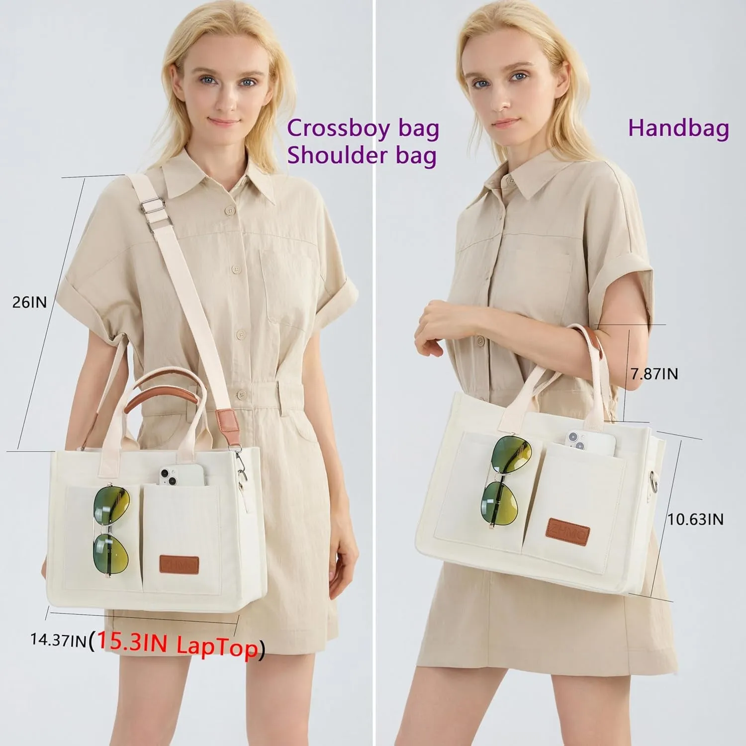Large Canvas Tote Bag for Women,Womens Laptop Work Book Bags Crossbody Purse Handbag Shoulder Travel Messenger Gym Totes