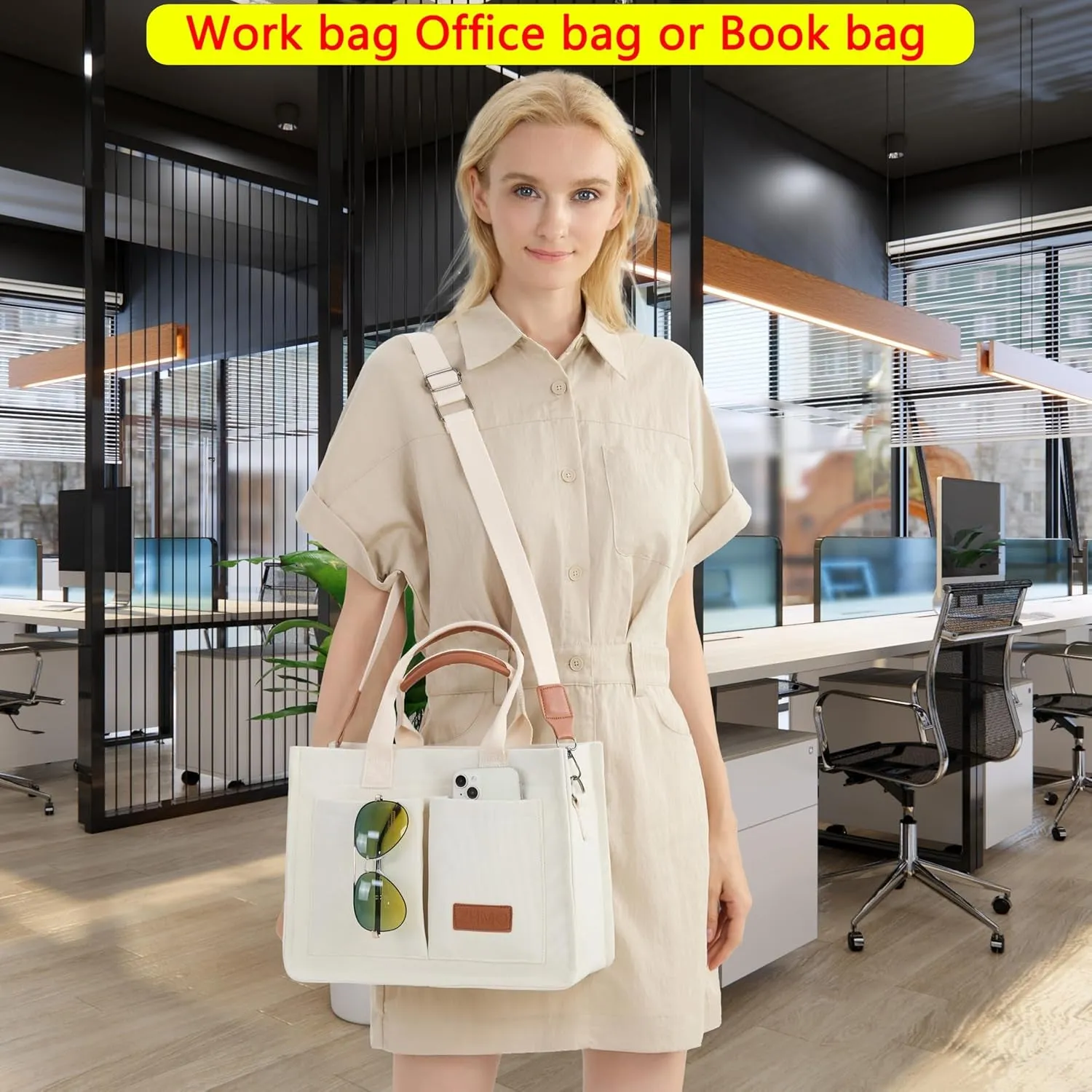 Large Canvas Tote Bag for Women,Womens Laptop Work Book Bags Crossbody Purse Handbag Shoulder Travel Messenger Gym Totes