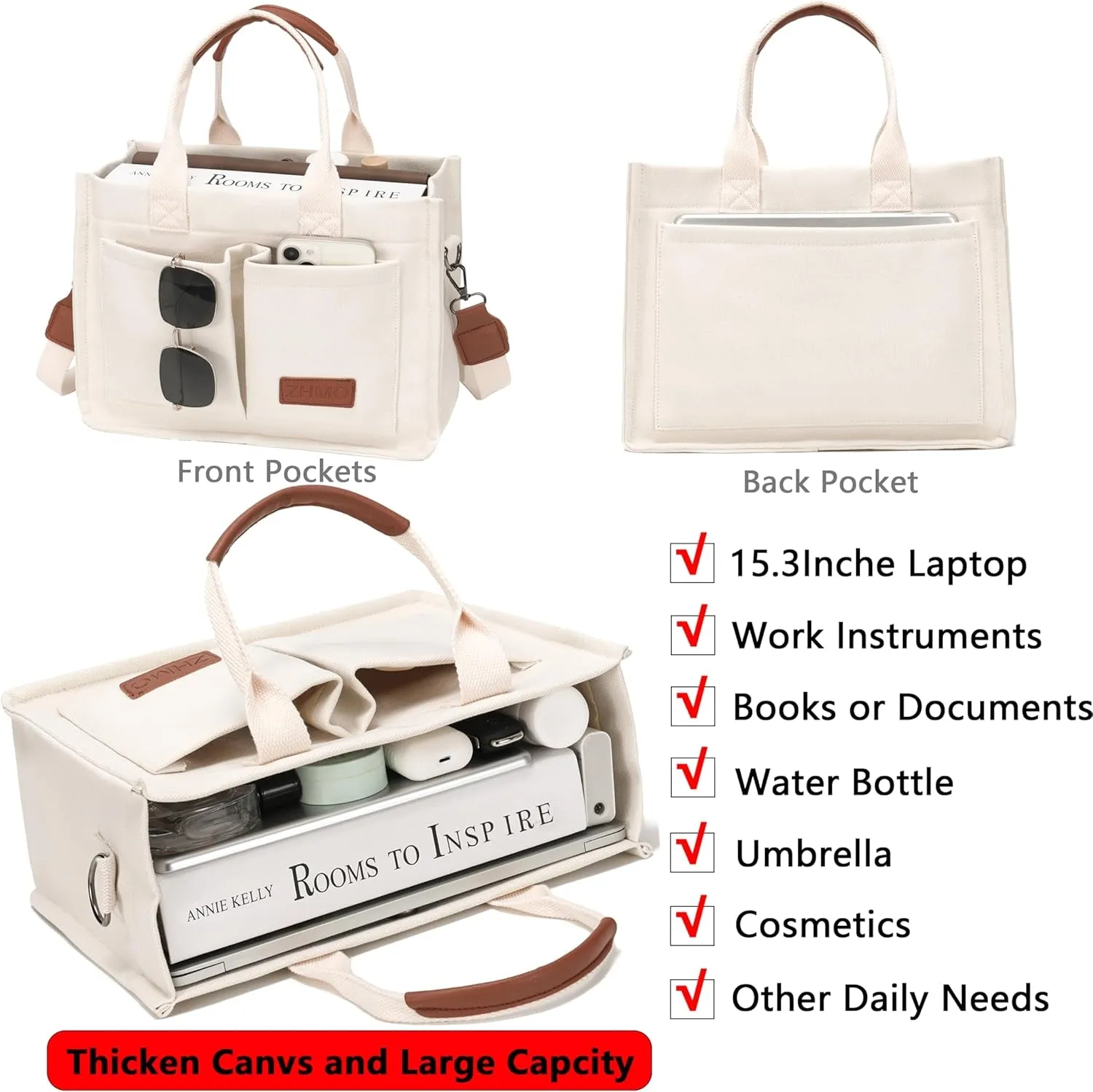 Large Canvas Tote Bag for Women,Womens Laptop Work Book Bags Crossbody Purse Handbag Shoulder Travel Messenger Gym Totes