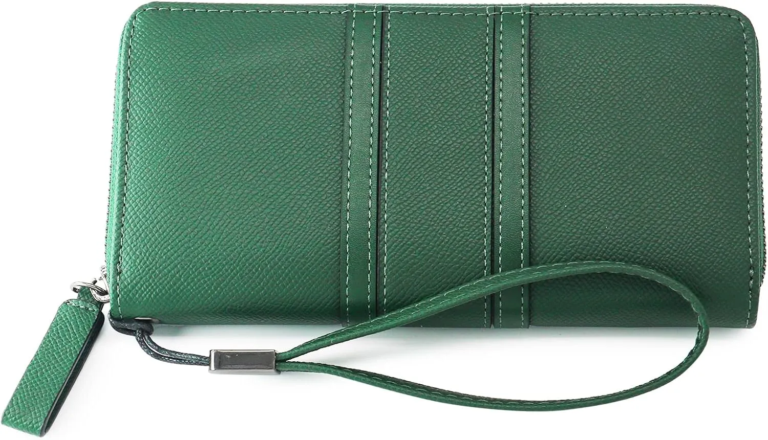 Large Capacity Wristlet Wallets for Women Zipper Wallets for Women Long Checkbook Clutch Ladies Wallets Vegan Leather with Wrist Strap (Green)