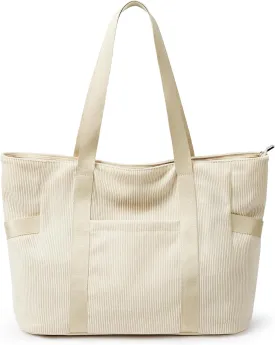 Large Corduroy Tote Bag Women Zipper 24L Anti Splash Casual Shoulder Hobo Handbag Everyday for Stanley Cup Holder