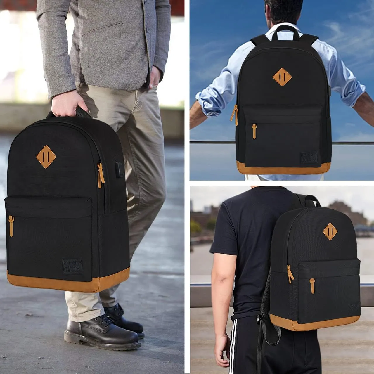 Large Travel Laptop Backpack with USB Charging Port for Men and Women, Classic School Backpack for Boys and Girls, Work Bag(18Inches/Black)
