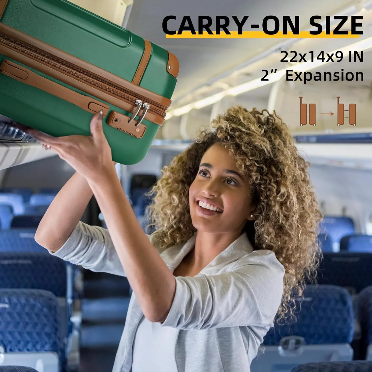 LARVENDER Luggage Sets 3 Piece, Expandable Carry on Luggage 22x14x9 Airline Approved Hardshell Suitcases with Spinner Wheels TSA Lock, Vintage Rolling Luggage for Men and Women, Green