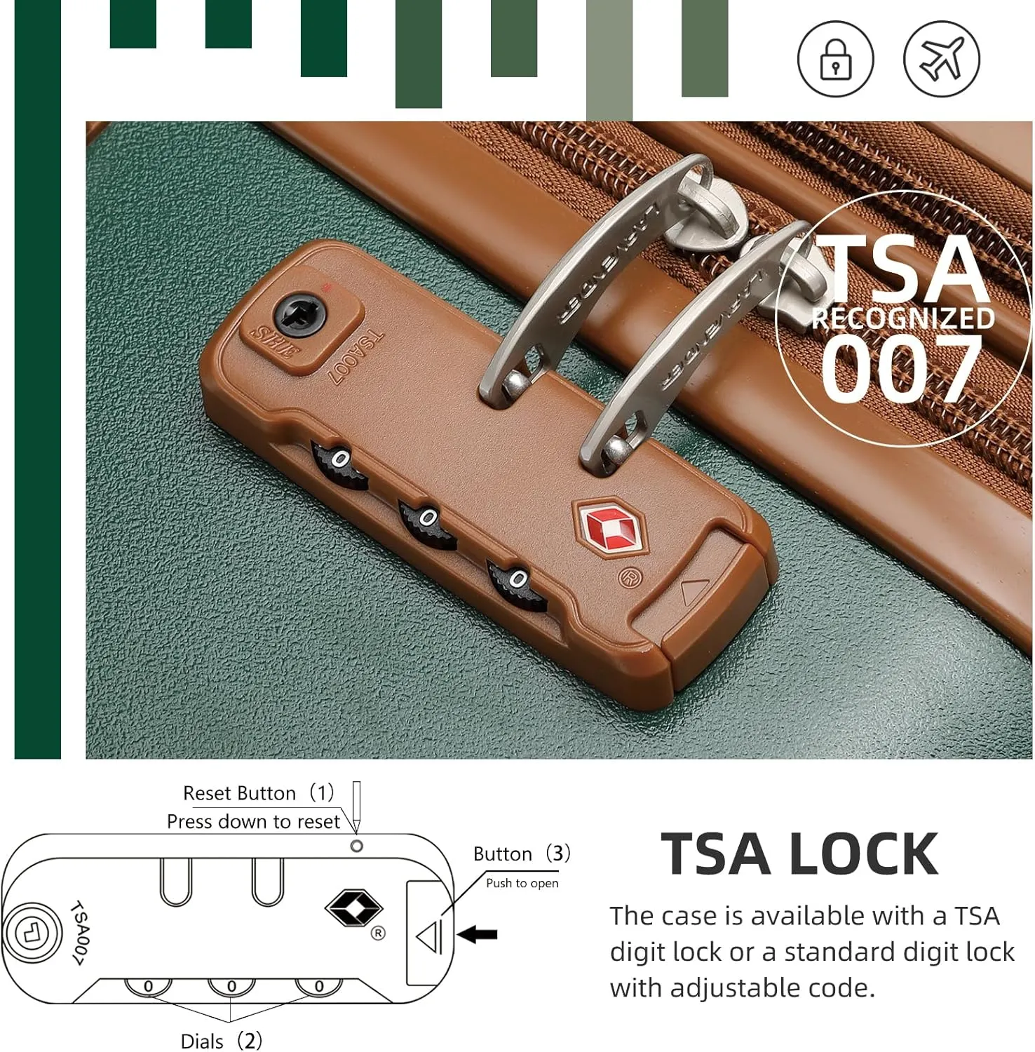 LARVENDER Luggage Sets 3 Piece, Expandable Carry on Luggage 22x14x9 Airline Approved Hardshell Suitcases with Spinner Wheels TSA Lock, Vintage Rolling Luggage for Men and Women, Green