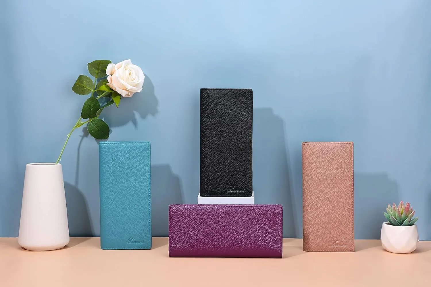 Lavemi Ultra Slim Thin Leather Women Wallet RFID Blocking Credit Card Holder Bifold Long Ladies Billfold