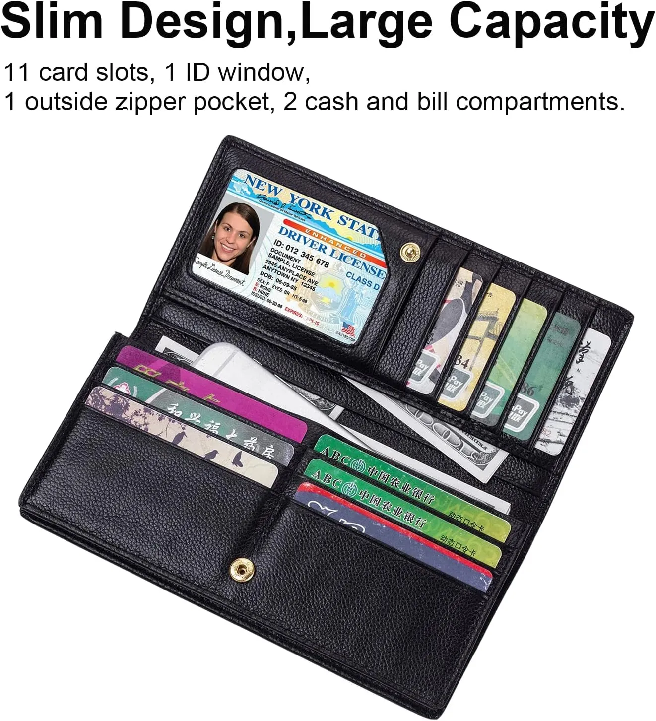Lavemi Ultra Slim Thin Leather Women Wallet RFID Blocking Credit Card Holder Bifold Long Ladies Billfold