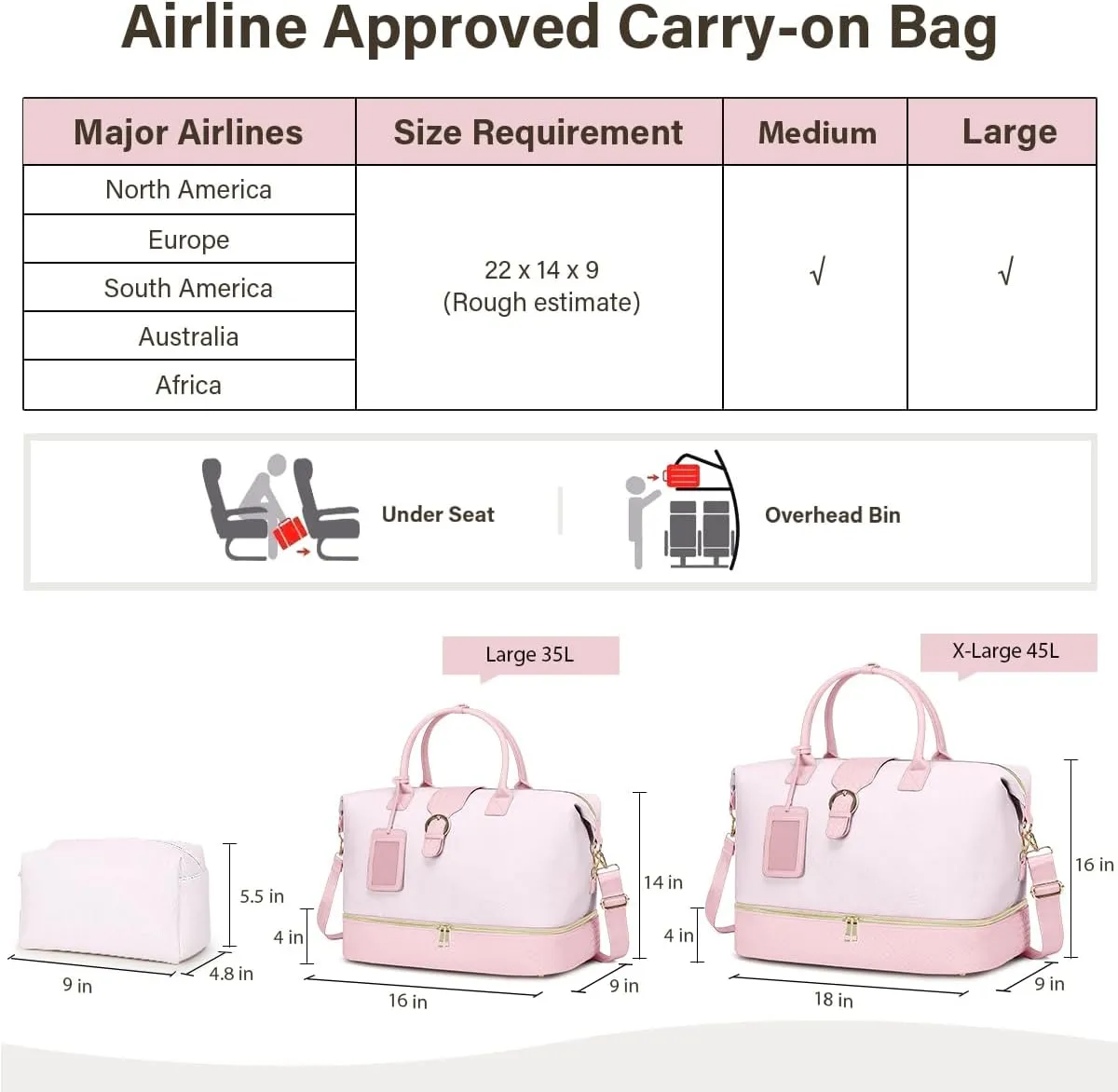 Leather Weekender Bags for Women, Travel Duffel Bag PU Overnight Bag Carry On Tote Bag with Shoe Compartment Wet Pocket