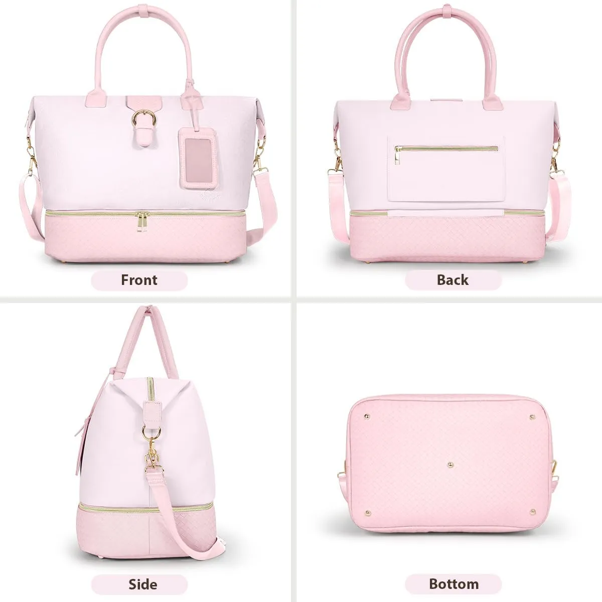 Leather Weekender Bags for Women, Travel Duffel Bag PU Overnight Bag Carry On Tote Bag with Shoe Compartment Wet Pocket