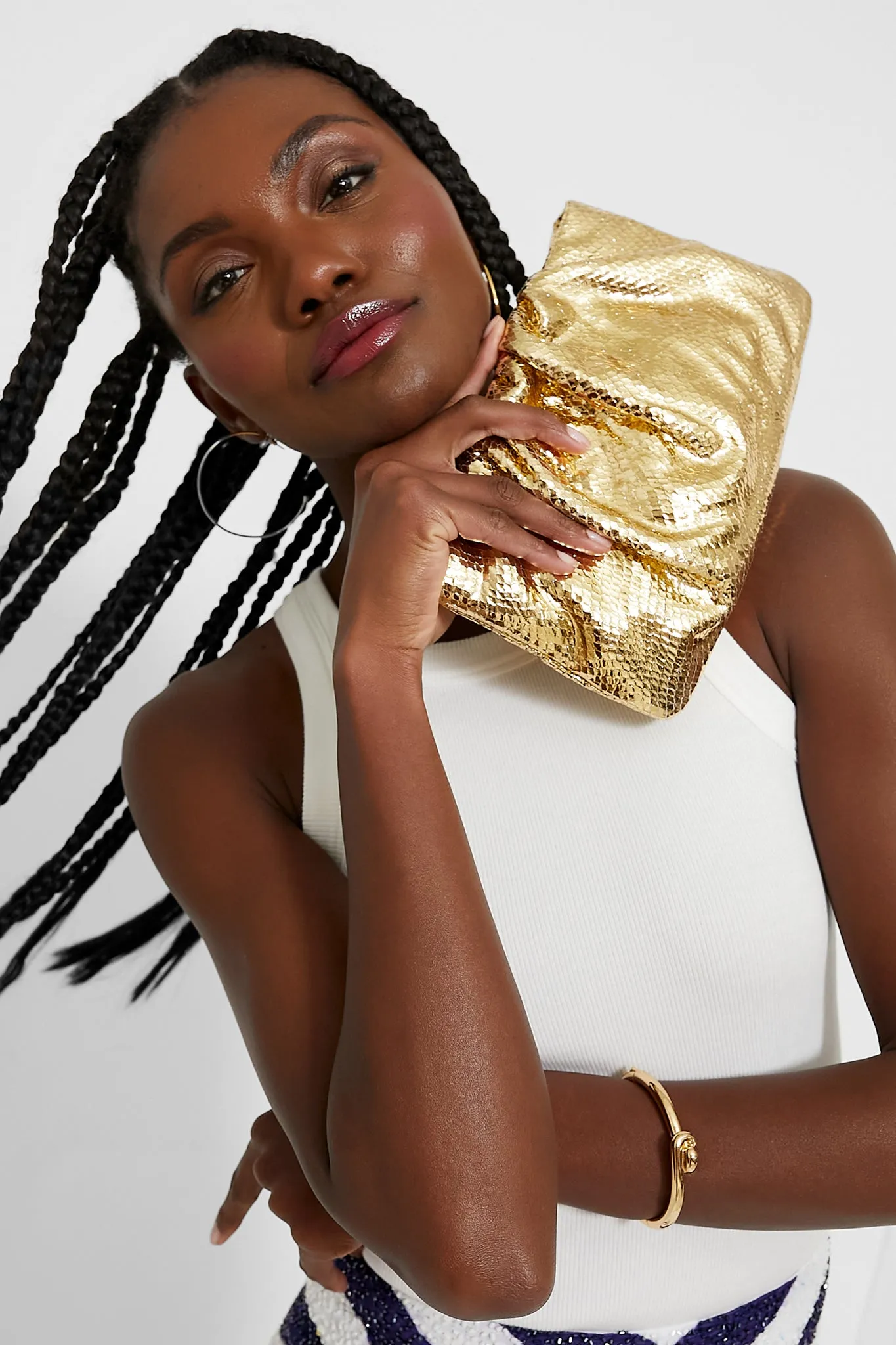 Light Gold Embossed Snake Serena Clutch