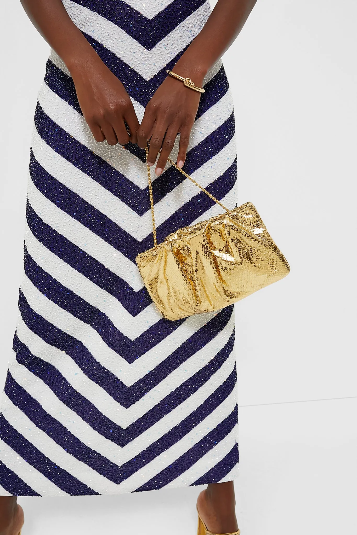 Light Gold Embossed Snake Serena Clutch