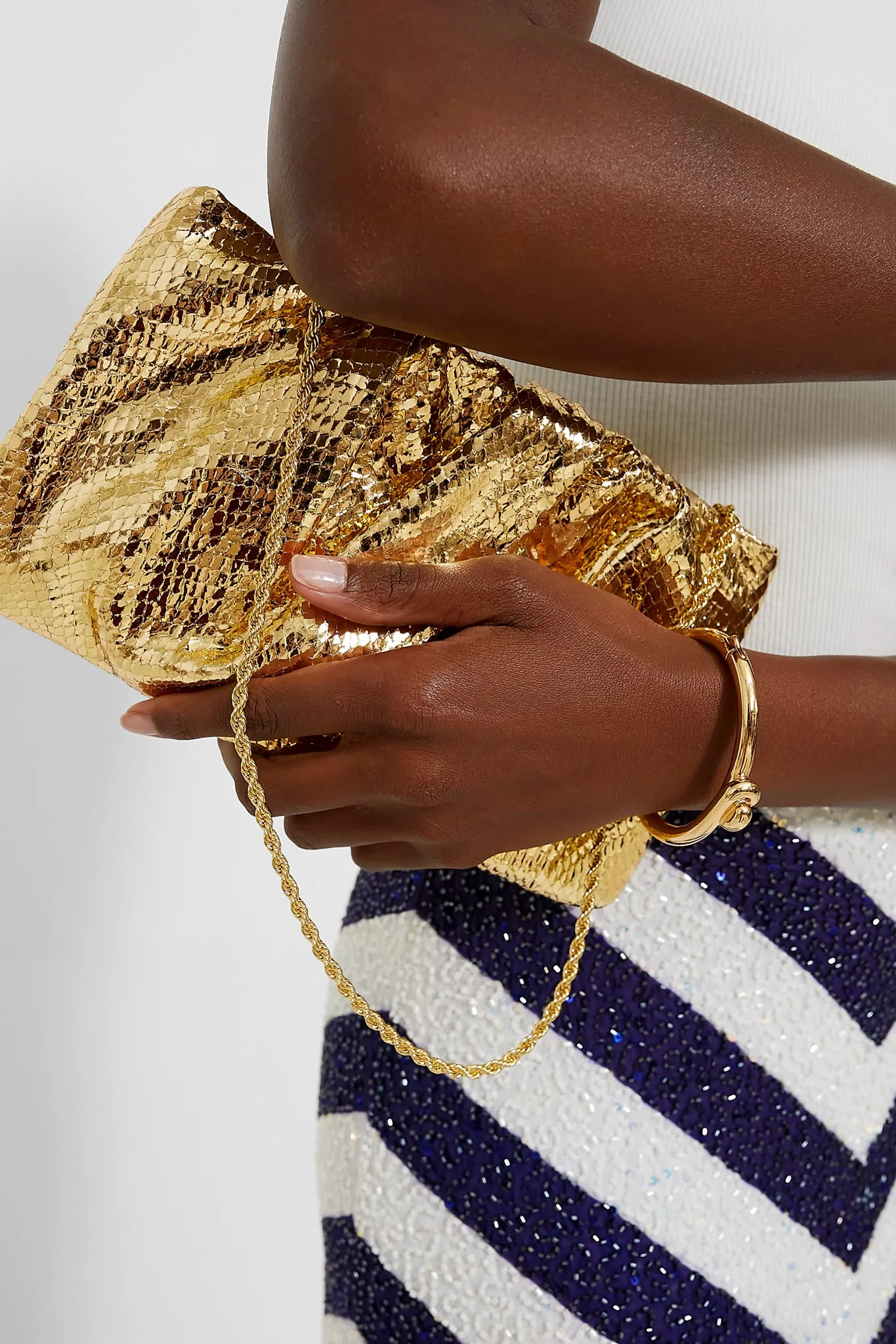 Light Gold Embossed Snake Serena Clutch