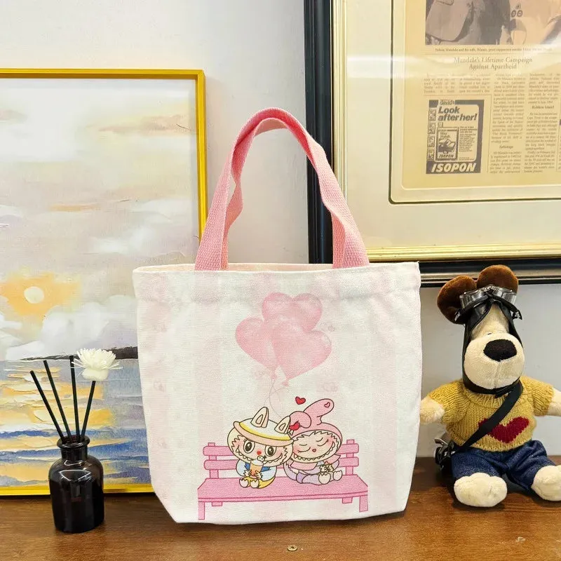 Lisa Same Labubu Canvas Bag Outdoor Versatile Bento Portable Handbag Female Cute Cartoon Shopping Casual Student Shoulder Bag