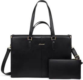LOVEVOOK 15.6 Inch Laptop Bag for Women With Clutch - Vintage Leather Tote, Computer Purse, Briefcase Shoulder Handbag for Business Office Teacher