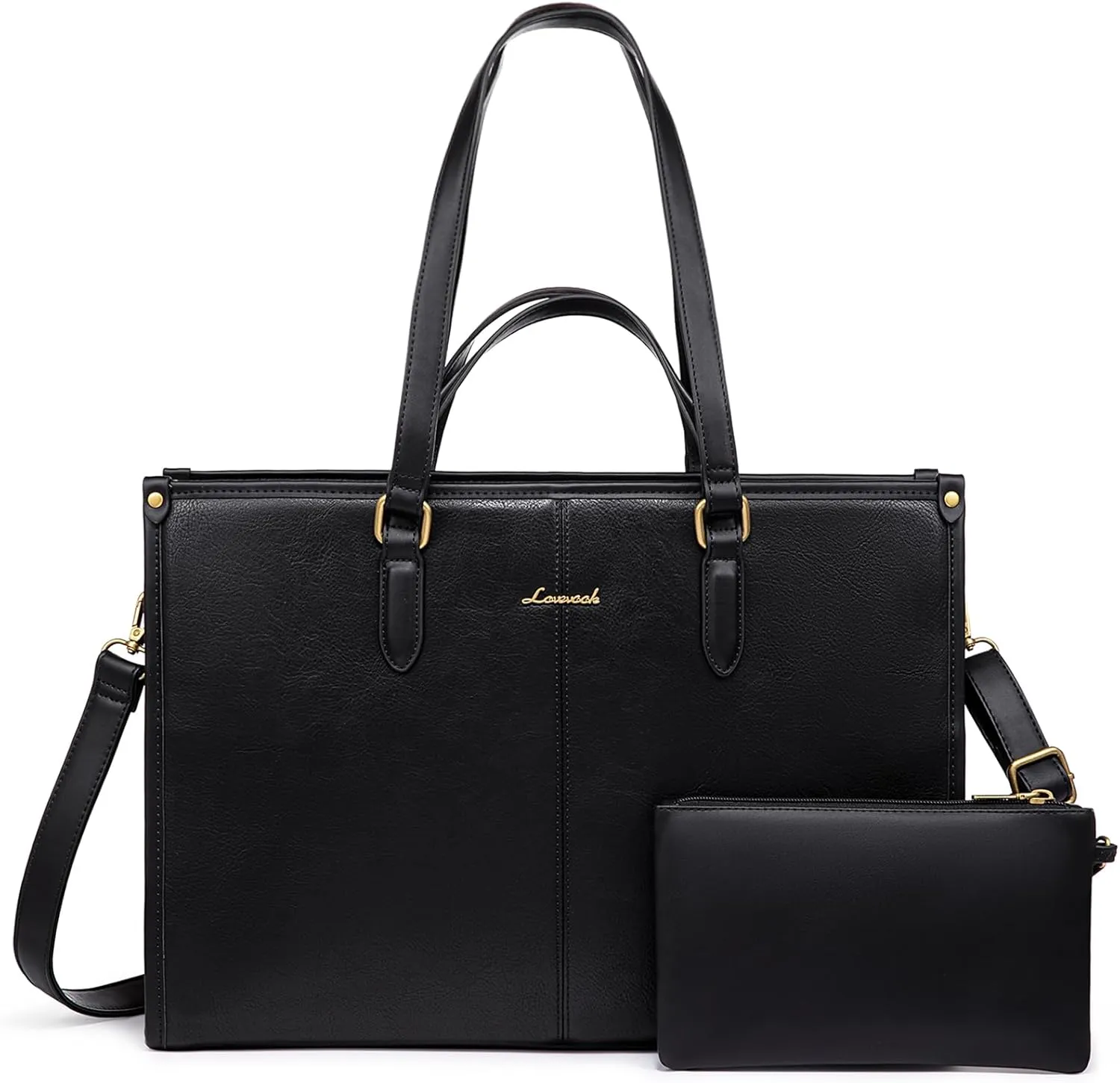 LOVEVOOK 15.6 Inch Laptop Bag for Women With Clutch - Vintage Leather Tote, Computer Purse, Briefcase Shoulder Handbag for Business Office Teacher