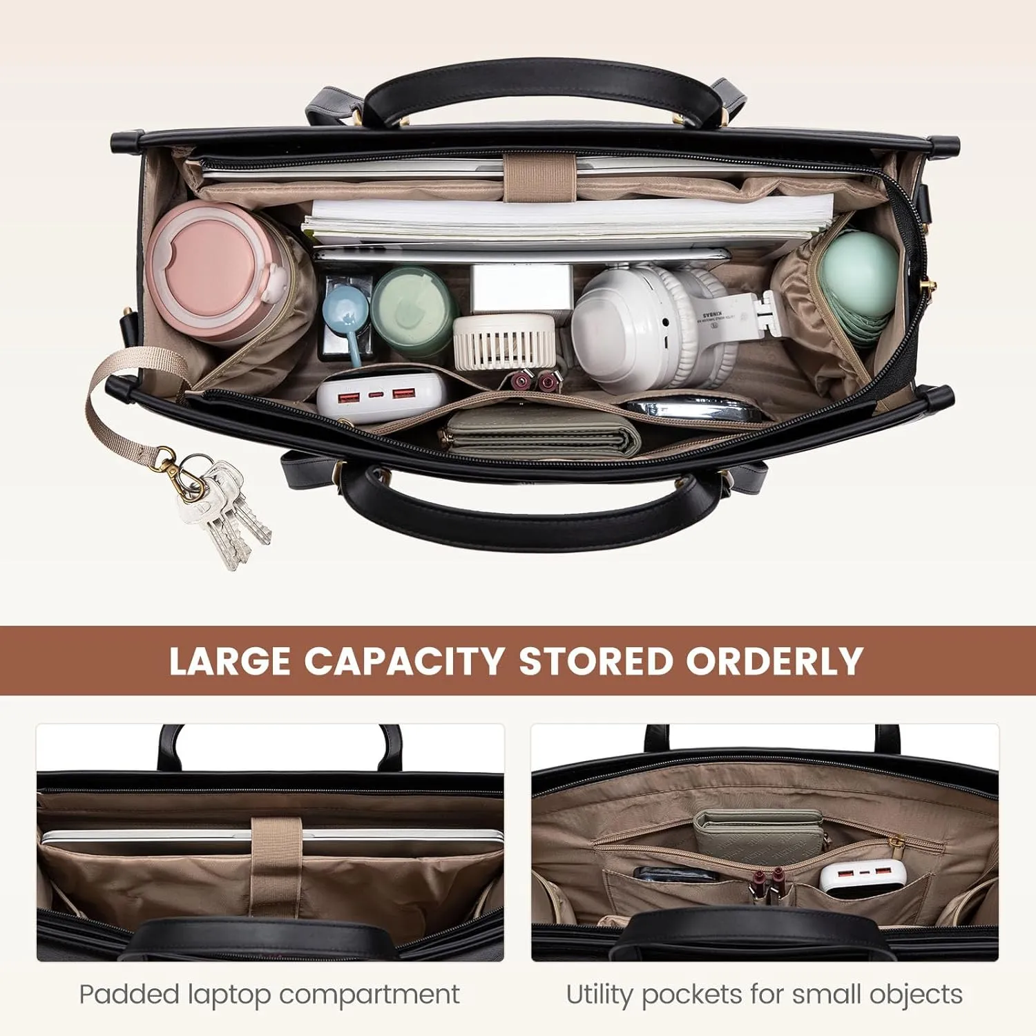 LOVEVOOK 15.6 Inch Laptop Bag for Women With Clutch - Vintage Leather Tote, Computer Purse, Briefcase Shoulder Handbag for Business Office Teacher