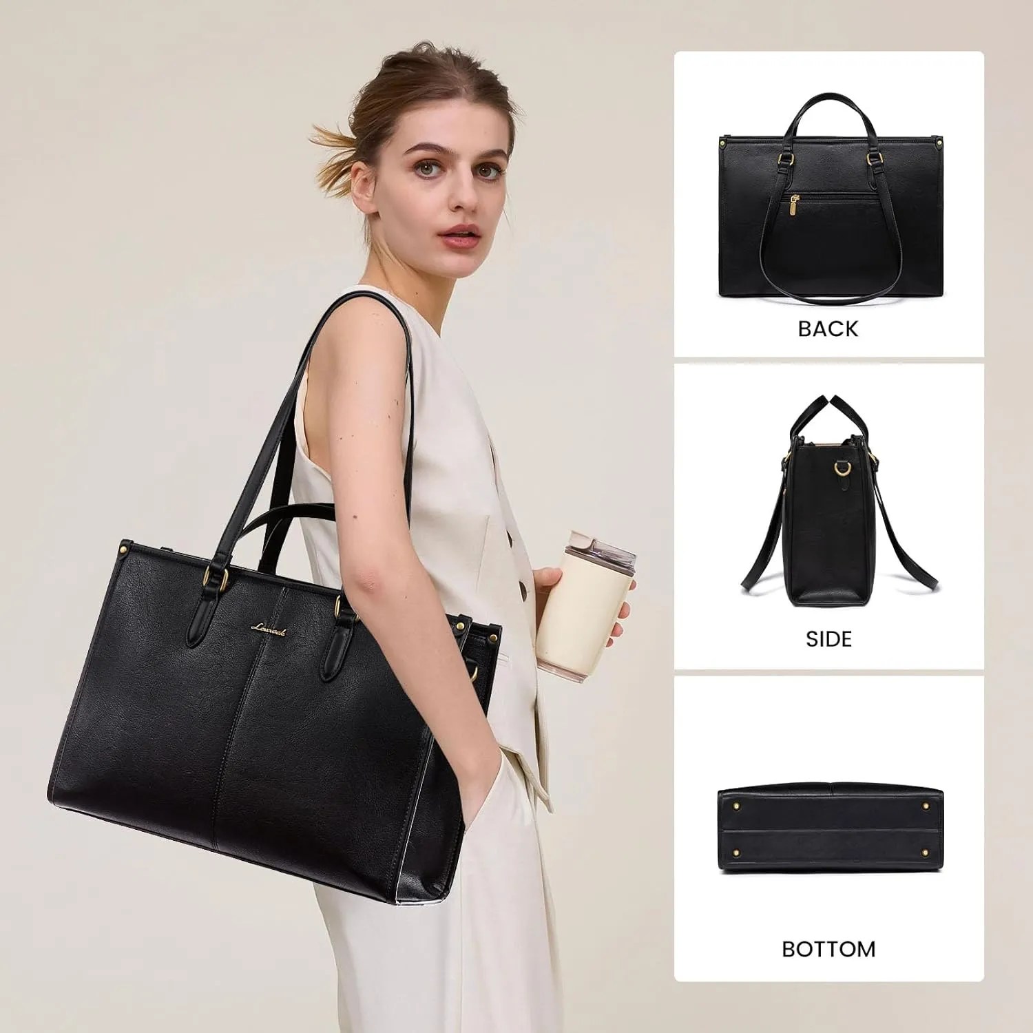 LOVEVOOK 15.6 Inch Laptop Bag for Women With Clutch - Vintage Leather Tote, Computer Purse, Briefcase Shoulder Handbag for Business Office Teacher