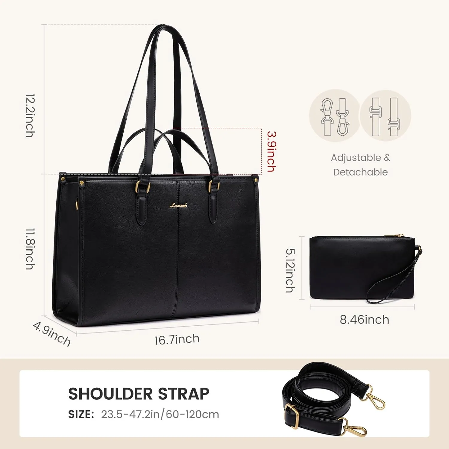LOVEVOOK 15.6 Inch Laptop Bag for Women With Clutch - Vintage Leather Tote, Computer Purse, Briefcase Shoulder Handbag for Business Office Teacher