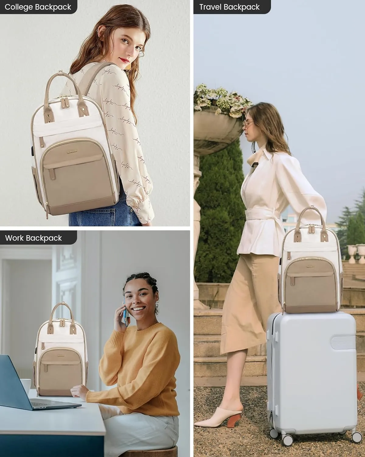 LOVEVOOK Backpack for Women, Fit 15.6 Inch Laptop Backpack Business Anti Theft Slim Durable Backpacks with USB Charging Port, Resistant Computer Bag Gifts for Men & Women, Beige-Khaqi