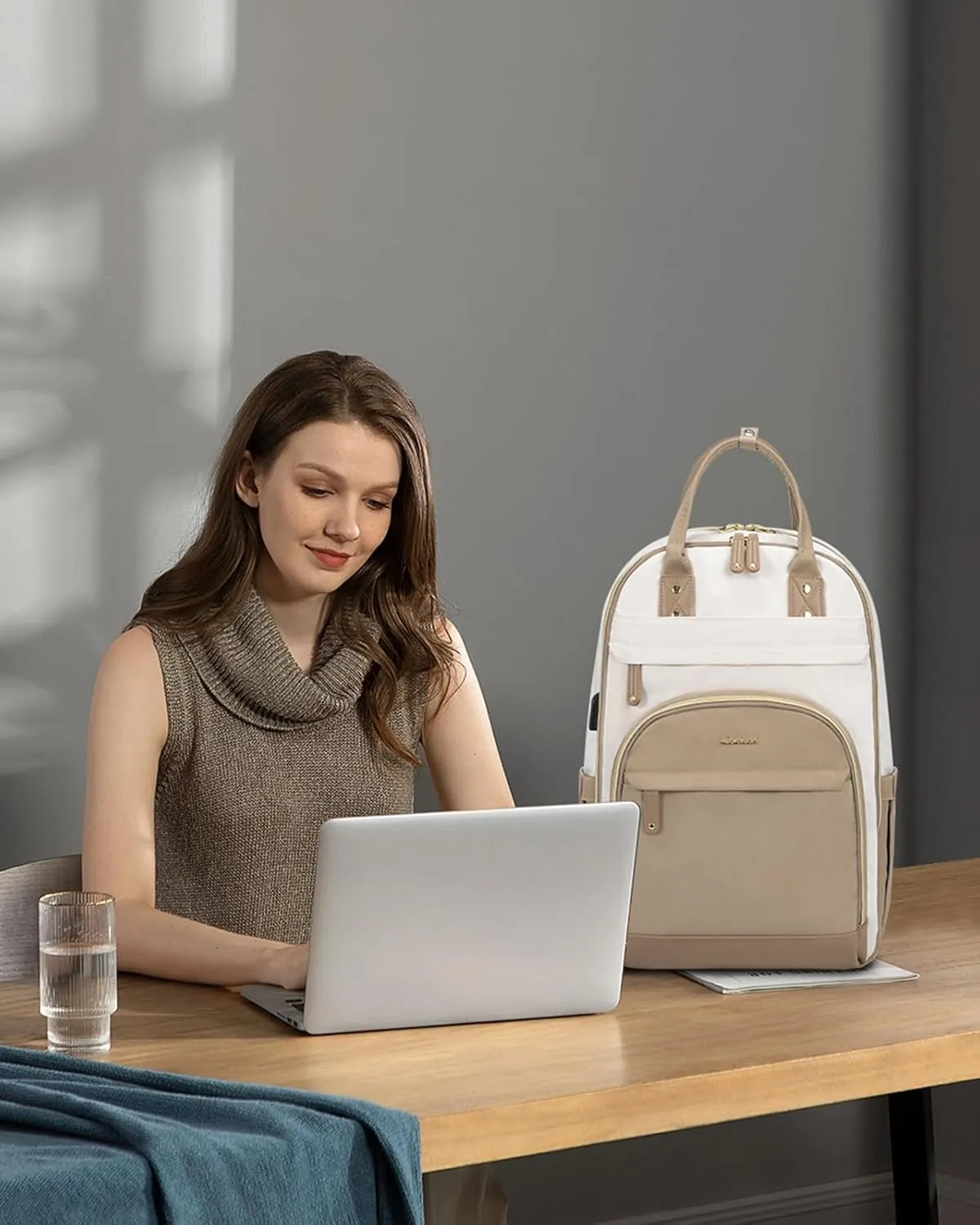 LOVEVOOK Backpack for Women, Fit 15.6 Inch Laptop Backpack Business Anti Theft Slim Durable Backpacks with USB Charging Port, Resistant Computer Bag Gifts for Men & Women, Beige-Khaqi