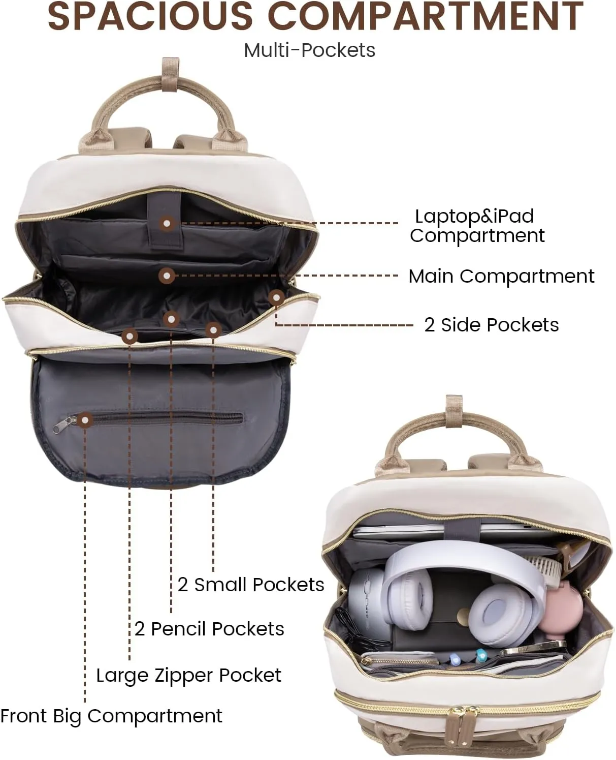 LOVEVOOK Backpack for Women, Fit 15.6 Inch Laptop Backpack Business Anti Theft Slim Durable Backpacks with USB Charging Port, Resistant Computer Bag Gifts for Men & Women, Beige-Khaqi