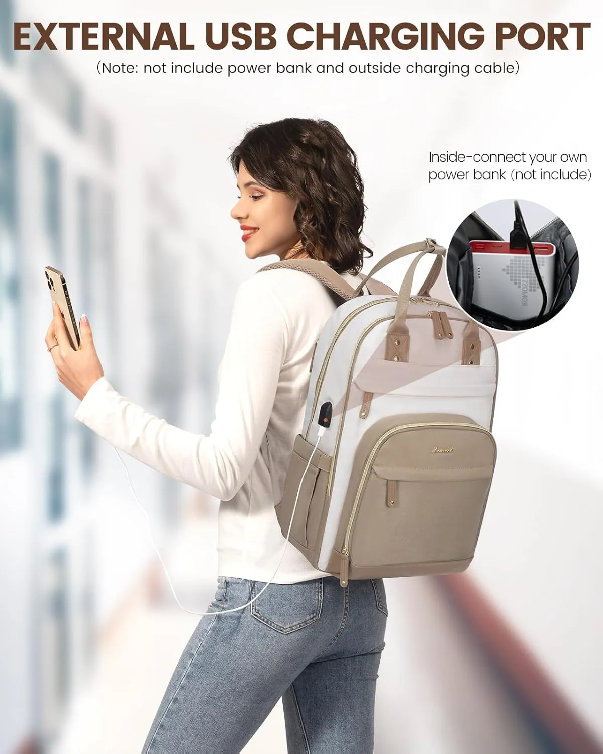 LOVEVOOK Backpack for Women, Fit 15.6 Inch Laptop Backpack Business Anti Theft Slim Durable Backpacks with USB Charging Port, Resistant Computer Bag Gifts for Men & Women, Beige-Khaqi