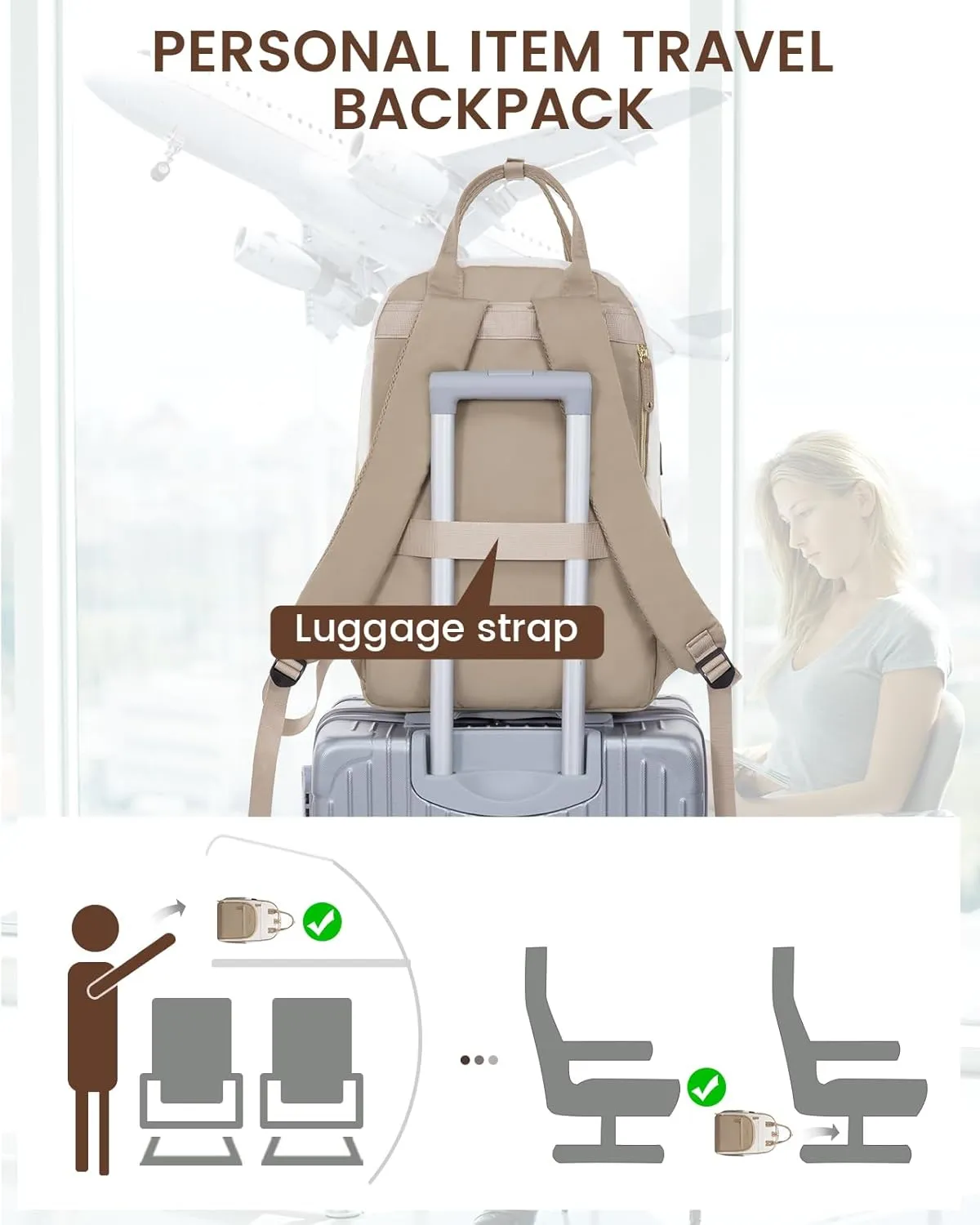 LOVEVOOK Backpack for Women, Fit 15.6 Inch Laptop Backpack Business Anti Theft Slim Durable Backpacks with USB Charging Port, Resistant Computer Bag Gifts for Men & Women, Beige-Khaqi