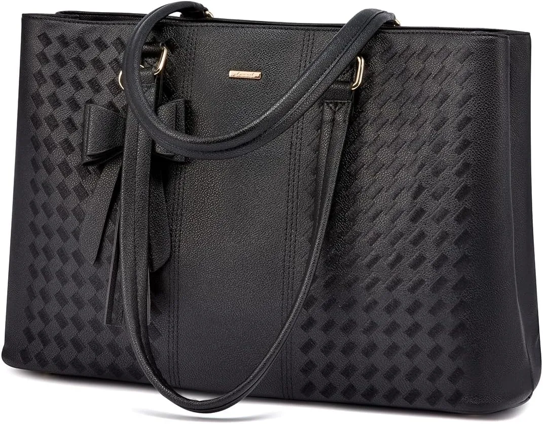 LOVEVOOK Laptop Tote Bag for Women 15.6 Inch Waterproof Leather Computer Bags for Business Office Work Briefcase,Black 2024