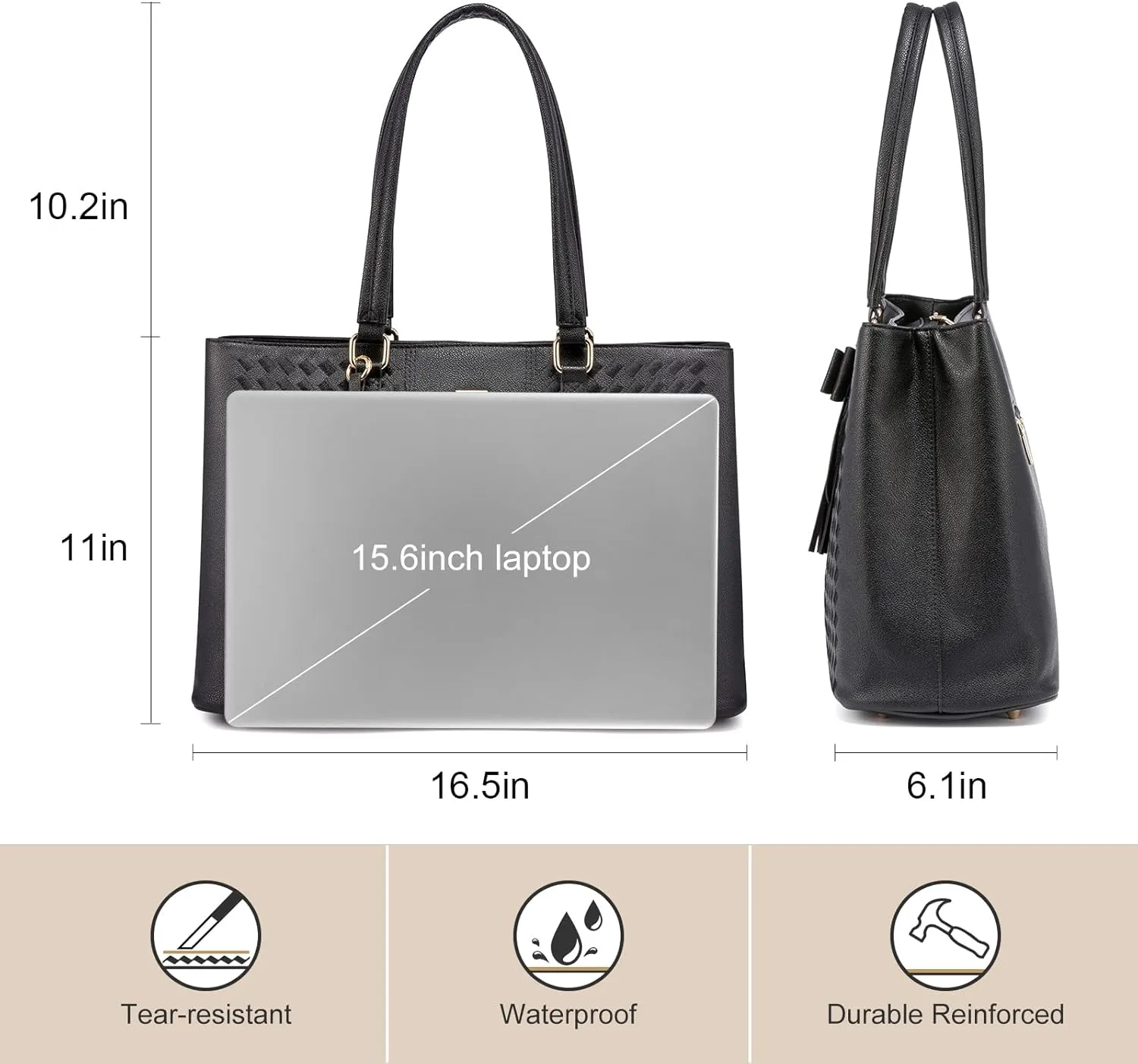 LOVEVOOK Laptop Tote Bag for Women 15.6 Inch Waterproof Leather Computer Bags for Business Office Work Briefcase,Black 2024