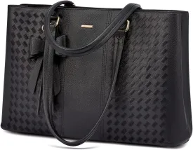 LOVEVOOK Laptop Tote Bag for Women 15.6 Inch Waterproof Leather Computer Bags for Business Office Work Briefcase,Black 2024