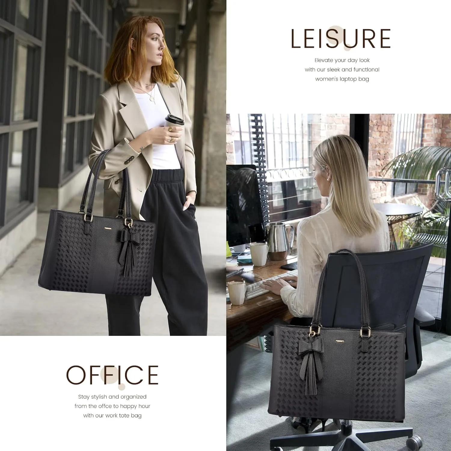 LOVEVOOK Laptop Tote Bag for Women 15.6 Inch Waterproof Leather Computer Bags for Business Office Work Briefcase,Black 2024