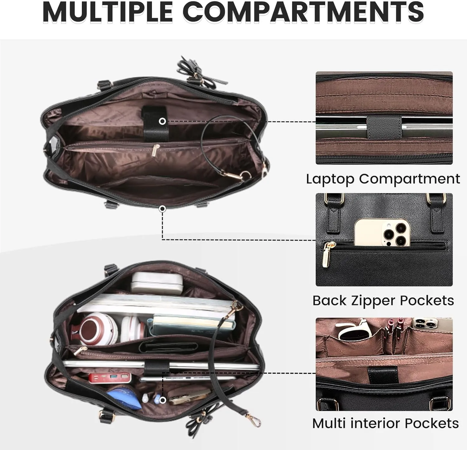LOVEVOOK Laptop Tote Bag for Women 15.6 Inch Waterproof Leather Computer Bags for Business Office Work Briefcase,Black 2024