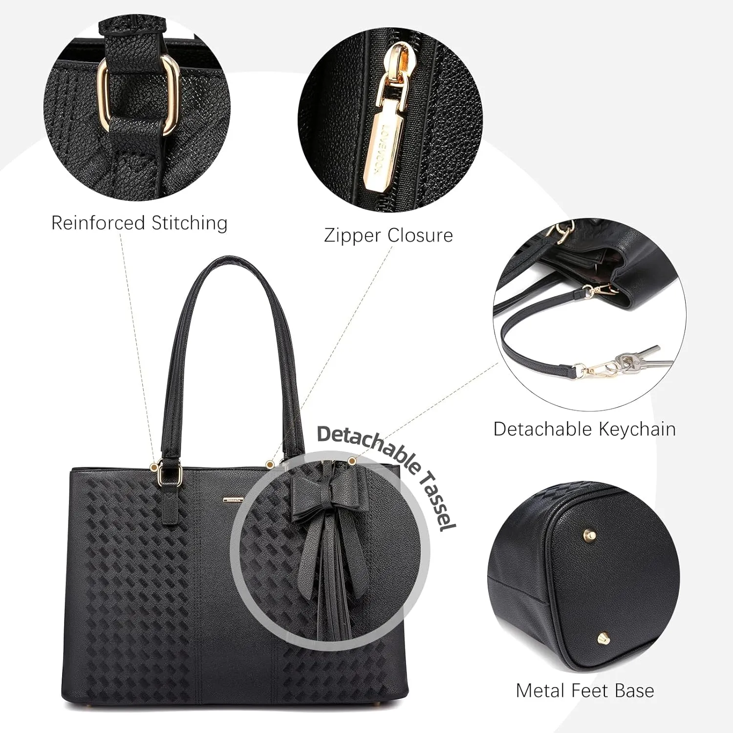 LOVEVOOK Laptop Tote Bag for Women 15.6 Inch Waterproof Leather Computer Bags for Business Office Work Briefcase,Black 2024