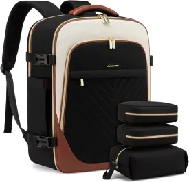 LOVEVOOK Travel Backpack for Women, TSA Approved Carry On Backpack with 3 Packing Cubes, Personal Item Backpack Fits 17 Inch Laptop, Weekender Water-resistant Daypack, Black-beige-brown