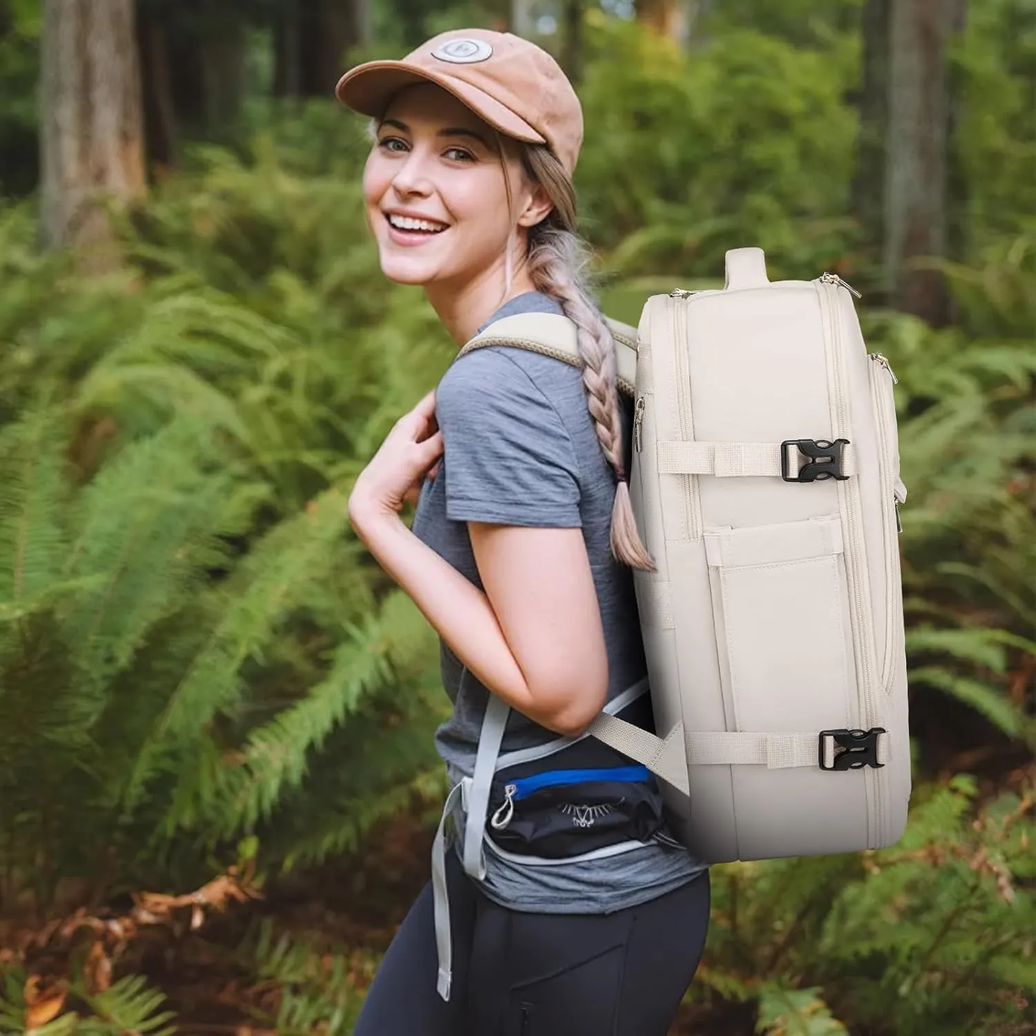 LOVEVOOK Travel Backpack for Women, TSA Personal Item Backpack Travel Bag fits 17.3" Laptop, Carry on Backpack for Weekender Business Hiking, Beige
