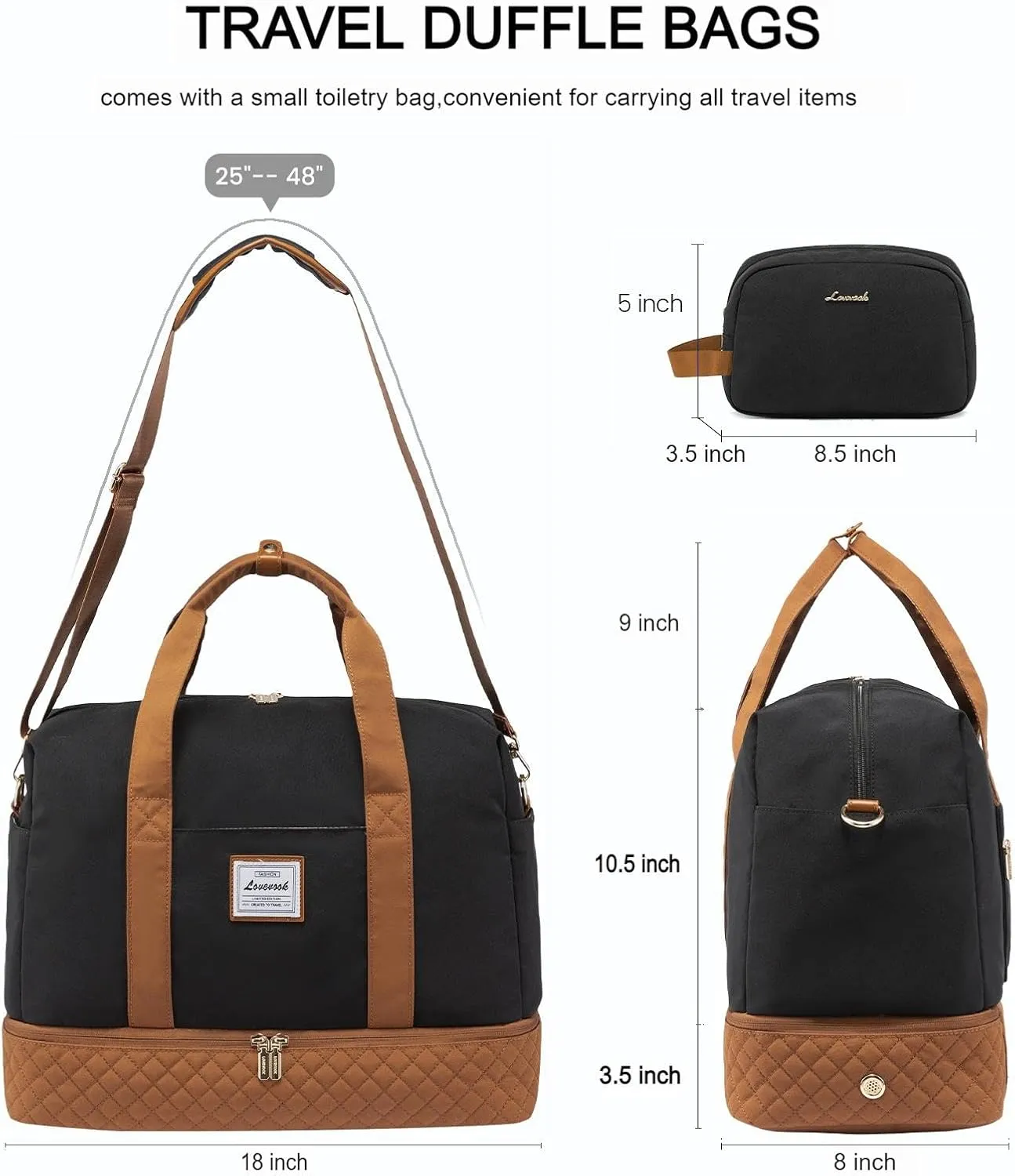 LOVEVOOK Travel Duffel Bag, 18inch Weekender Bags for Women with Shoe Compartment35L Carry on Overnight Bag with Toiletry Bag, Gym Duffel Bag with Wet Pocket, Hospital Bags for Labor and Deliver