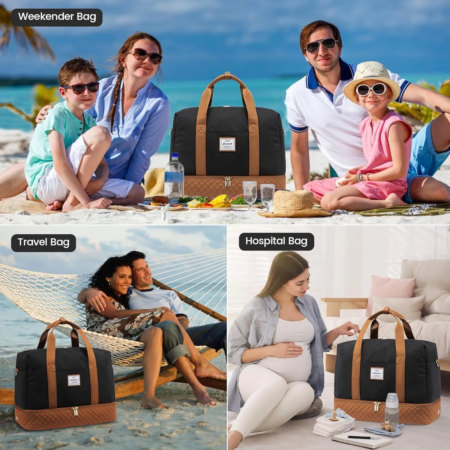 LOVEVOOK Travel Duffel Bag, 18inch Weekender Bags for Women with Shoe Compartment35L Carry on Overnight Bag with Toiletry Bag, Gym Duffel Bag with Wet Pocket, Hospital Bags for Labor and Deliver