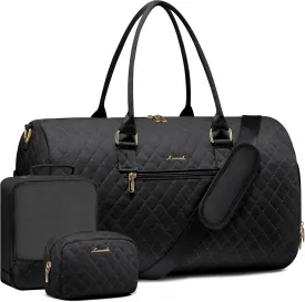 LOVEVOOK Travel Duffle Bag, Weekender Bag for Women with Toiletry Bag, Carry on Overnight Bag with Shoe Compartment,Gym Duffel Bag with Wet Pocket,Mommy Hospital Bags for Labor and Delivery 3Pcs