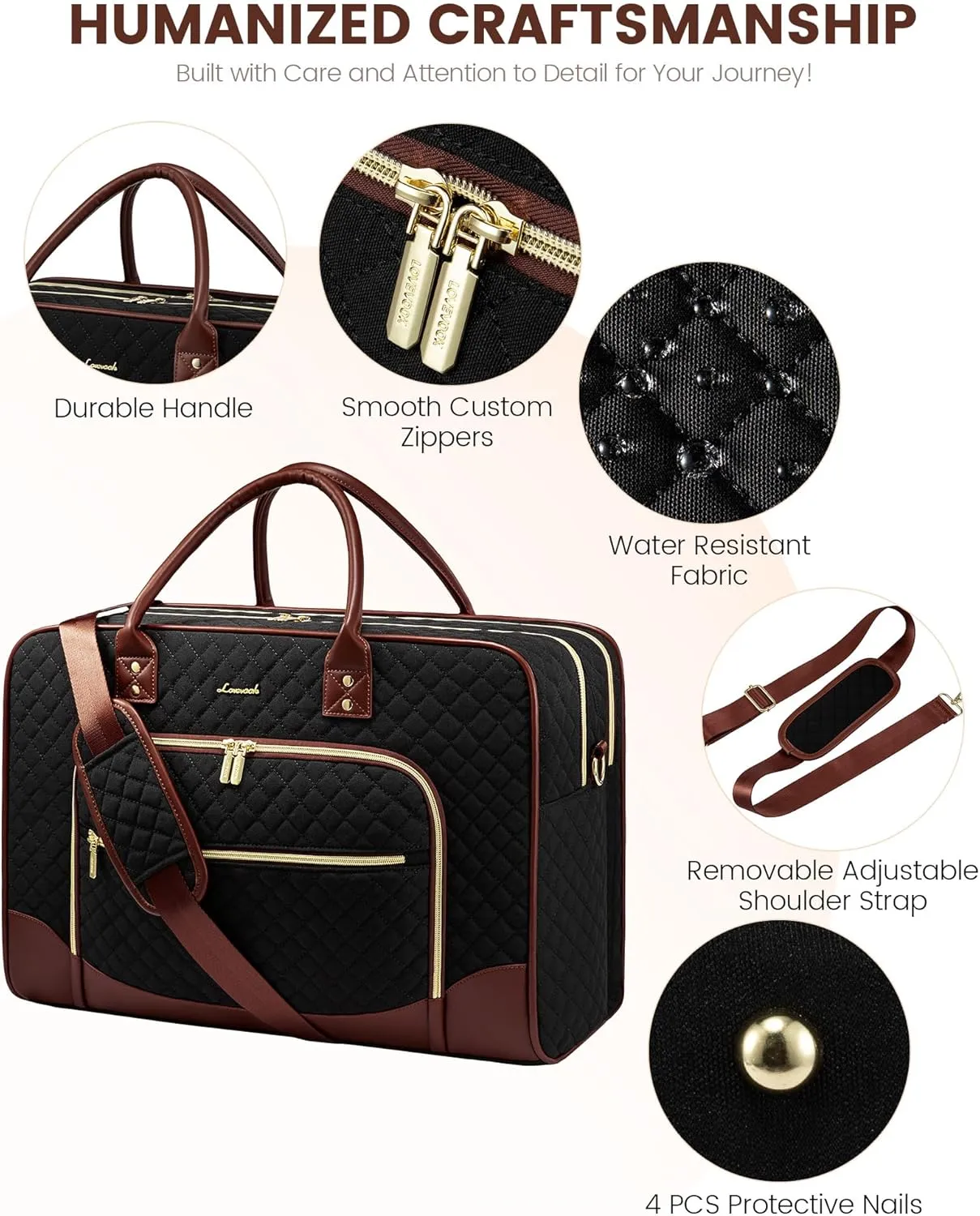 LOVEVOOK Women's Weekender Bag - Carry-On with Laptop Compartment, Shoe & Toiletry Bags (4Pc Set)