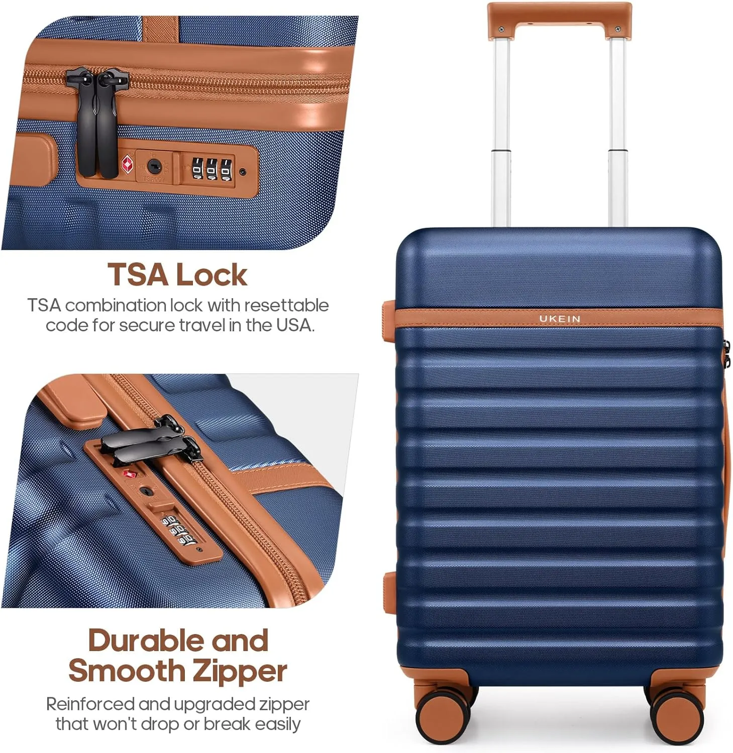Luggage Sets 5 Piece, Polycarbonate Hardside Carry On Suitcase Set with Spinner Wheel TSA Lock, Suitcase set with Travel Bag for Women Men