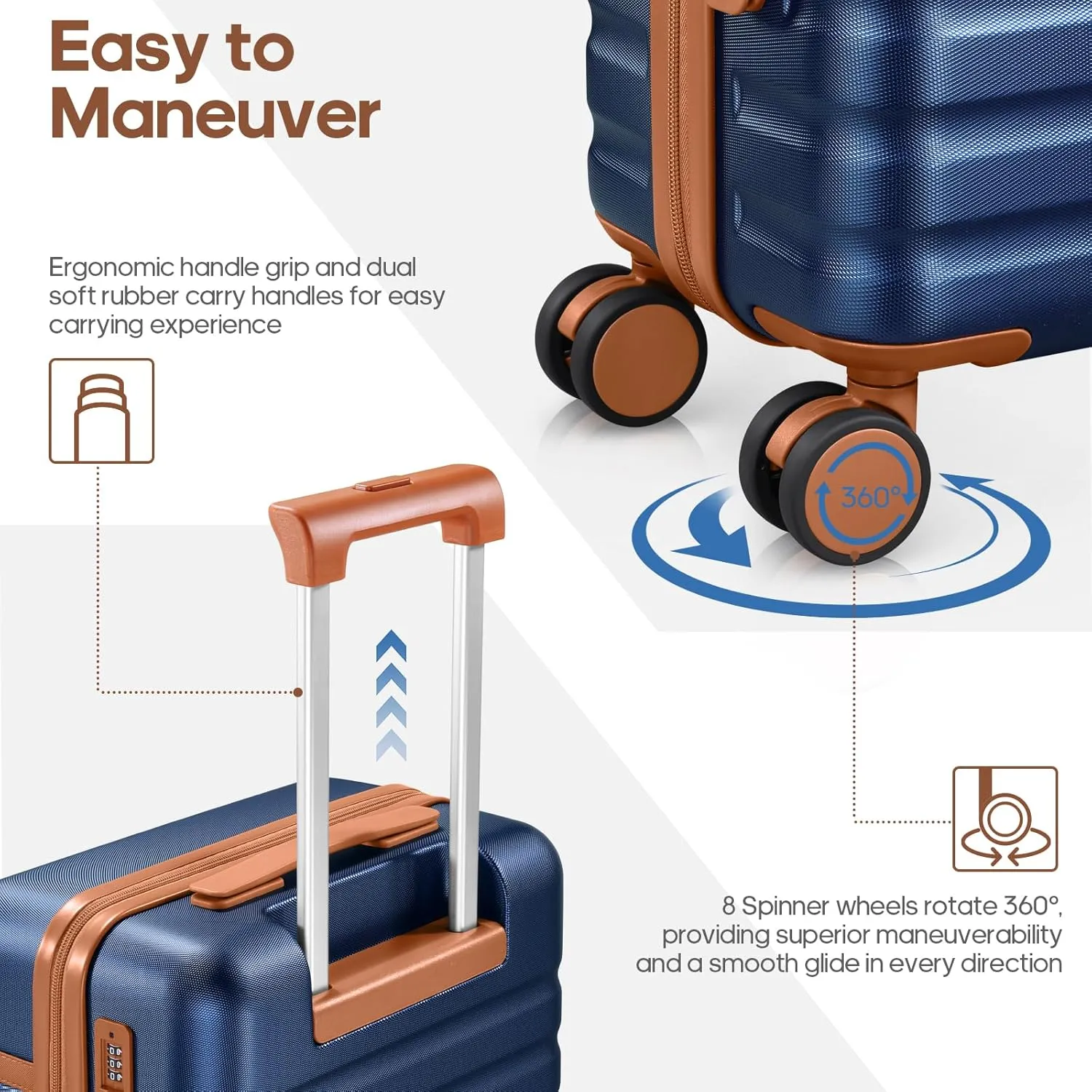 Luggage Sets 5 Piece, Polycarbonate Hardside Carry On Suitcase Set with Spinner Wheel TSA Lock, Suitcase set with Travel Bag for Women Men