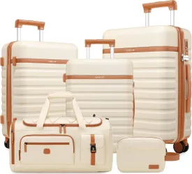 Luggage Sets 5 Piece,Polycarbonate Hardside Carry On Suitcase Set with Spinner Wheel TSA Lock, Suitcase set with Travel Bag for Women Men (Beige, 5 piece set)