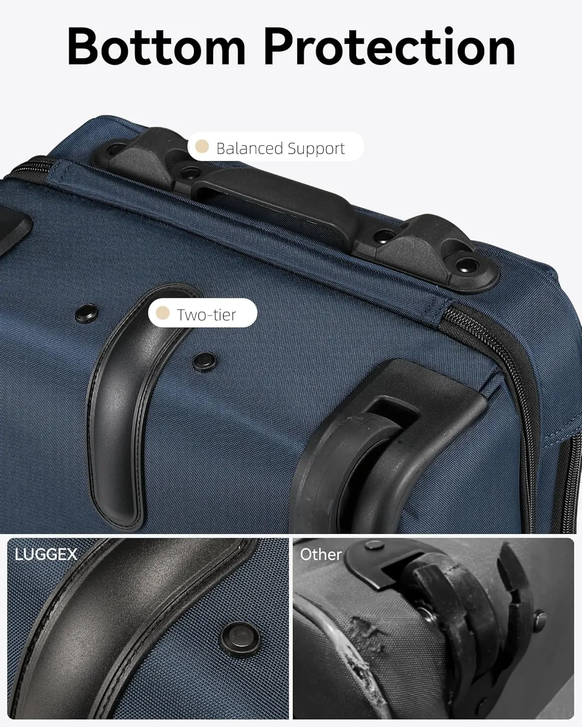 LUGGEX Underseat Carry On Luggage with Wheels, Stylish Lightweight Under Seat Luggage, Soft Sided Personal Item Suitcase for Short Trip (Navy Black, 16 Inch)