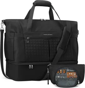 Maelstrom Gym Bag for Women,40L Travel Duffel Bag with Shoes Compartment and Wet Pocket,Waterproof Carry On Weekender Bag,Sport Gym Tote Bags Swimming Yoga, Hospital Holdalls-Black