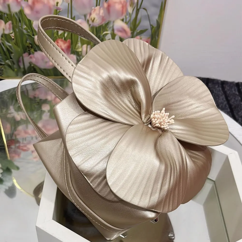 Mini Flower Evening Purse Floral Clutch Purses for Women PU Leather Evening Handbag with Chain Wedding Party Prom