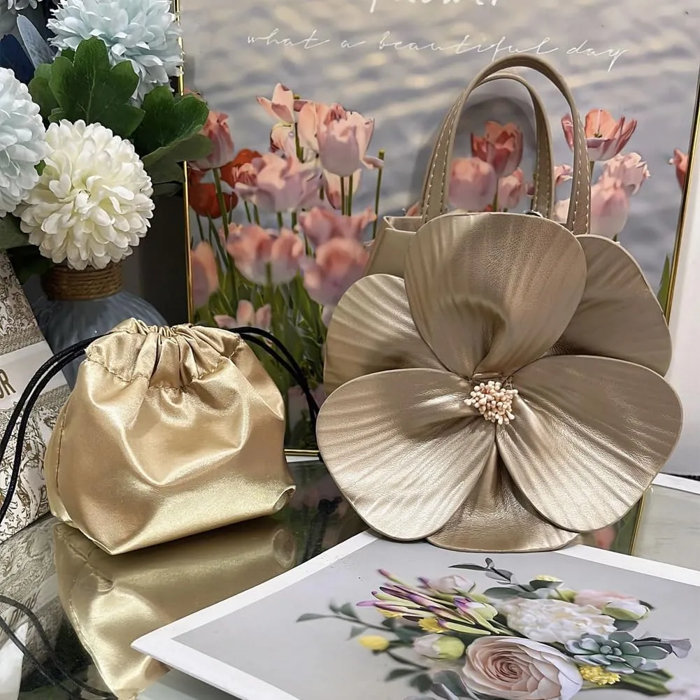 Mini Flower Evening Purse Floral Clutch Purses for Women PU Leather Evening Handbag with Chain Wedding Party Prom