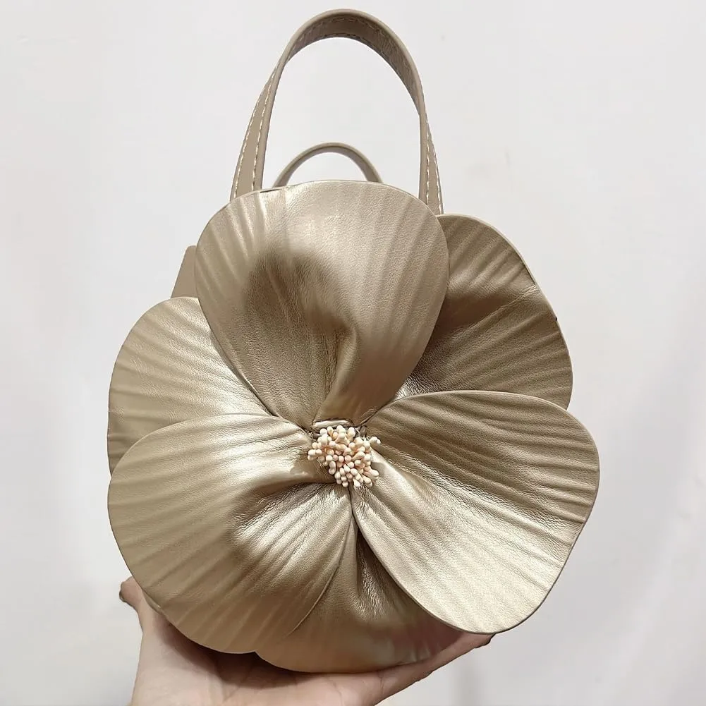 Mini Flower Evening Purse Floral Clutch Purses for Women PU Leather Evening Handbag with Chain Wedding Party Prom