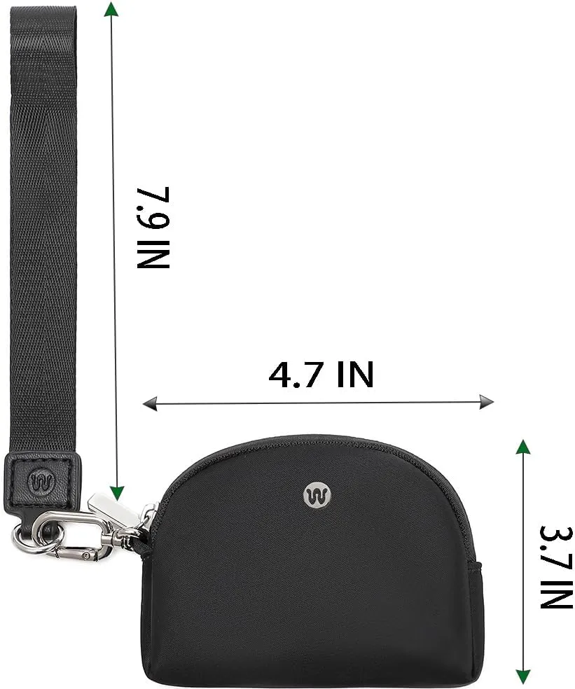 Mini Zip Around Wristlet Wallet for Women Detachable Dual Pouch Wristlet Portable Coin Pocket Keychain Small Purse (Black Black)
