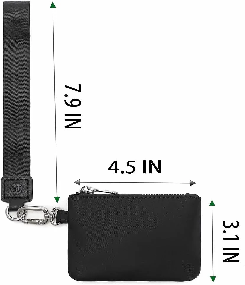 Mini Zip Around Wristlet Wallet for Women Detachable Dual Pouch Wristlet Portable Coin Pocket Keychain Small Purse (Black Black)