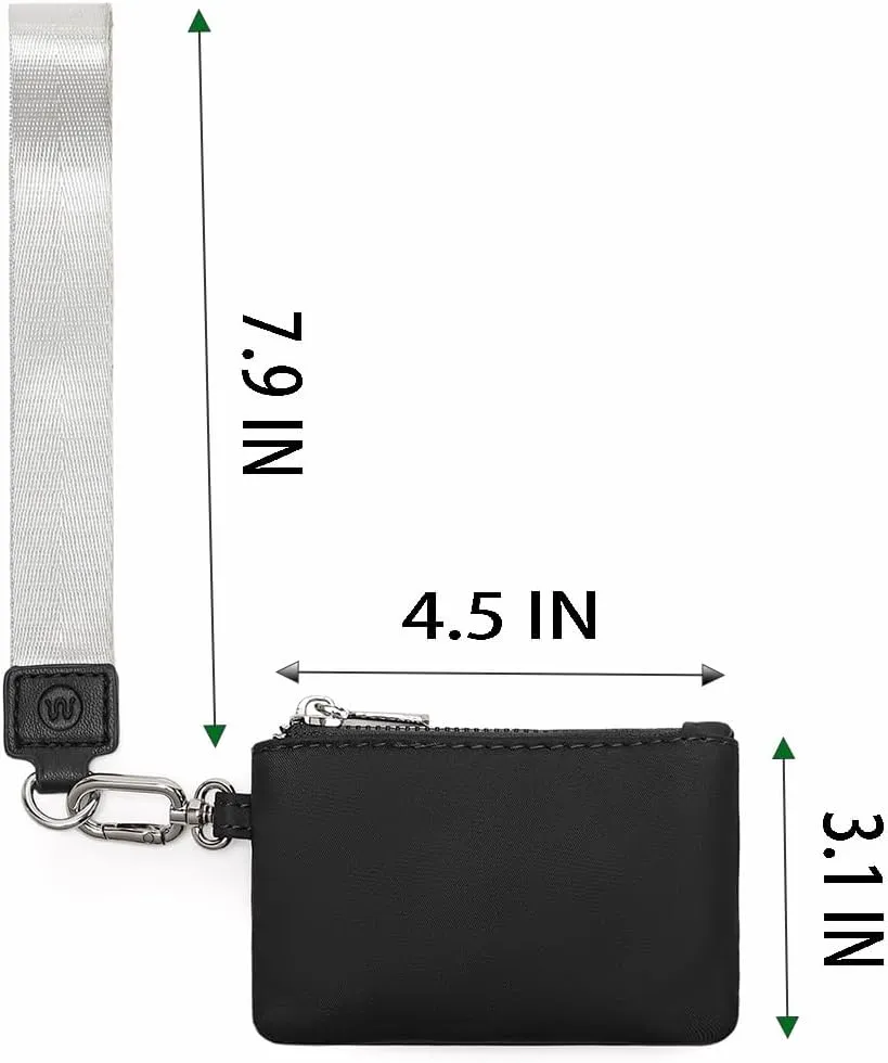 Mini Zip Around Wristlet Wallet for Women Detachable Dual Pouch Wristlet Portable Coin Pocket Keychain Small Purse (Black Grey)