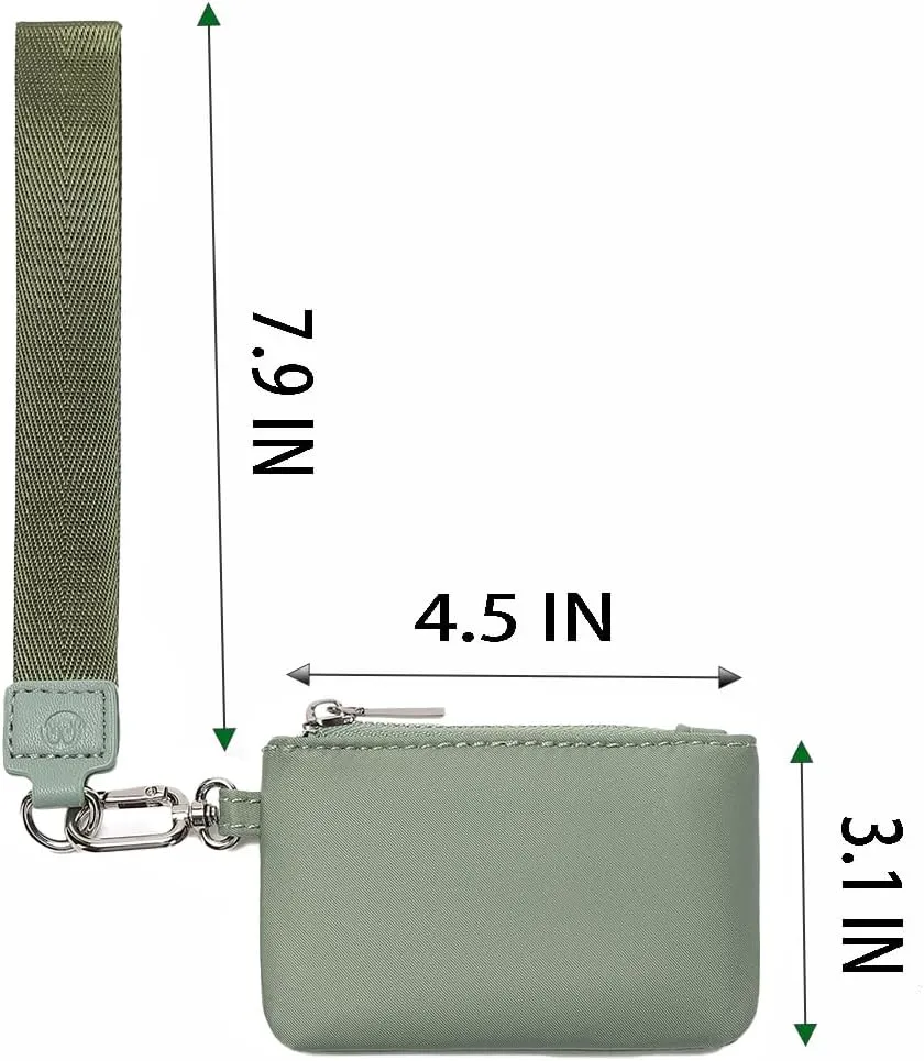 Mini Zip Around Wristlet Wallet for Women Detachable Dual Pouch Wristlet Portable Coin Pocket Keychain Small Purse (Green)